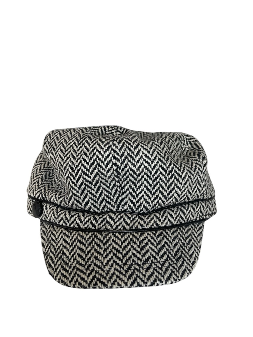 Nine West Black and White Herringbone Baker Boy Hat